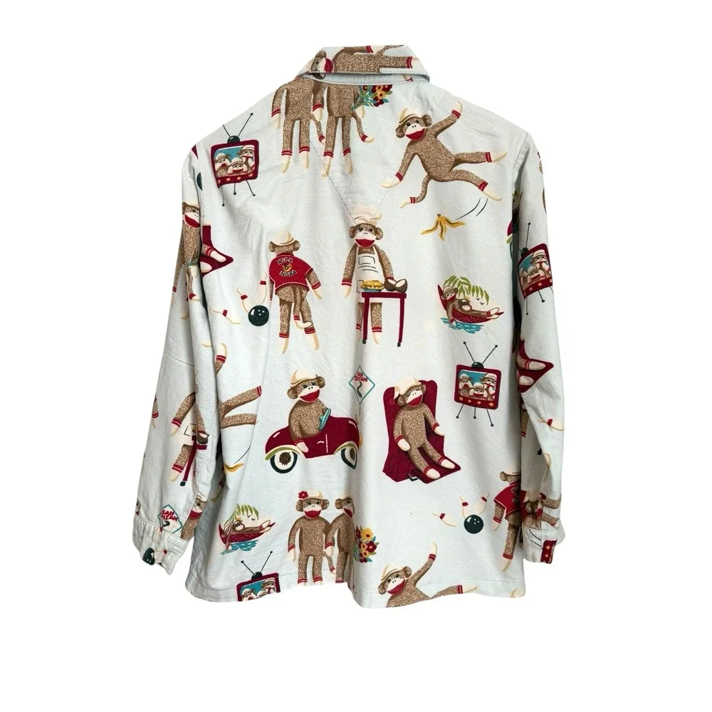 Nick & Nora Sock Monkey Pajama Top Sleepwear Womens‎ S Blue Whimsical Loungewear